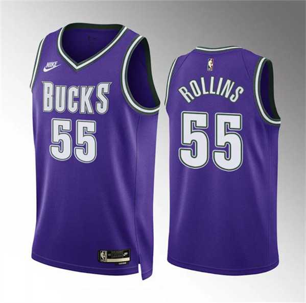 Men%27s Milwaukee Bucks #55 Ryan Rollins Purple Classic Edition Stitched Basketball Jersey Dzhi